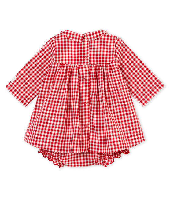 Long-sleeved gingham dress and bloomers TERKUIT red/MARSHMALLOW white