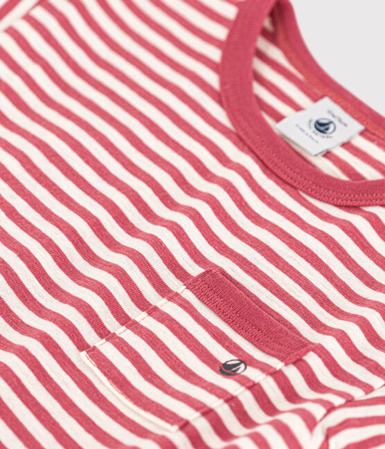 Babies' Short-Sleeved Striped Slub Jersey T-Shirt PAPI pink/AVALANCHE beige