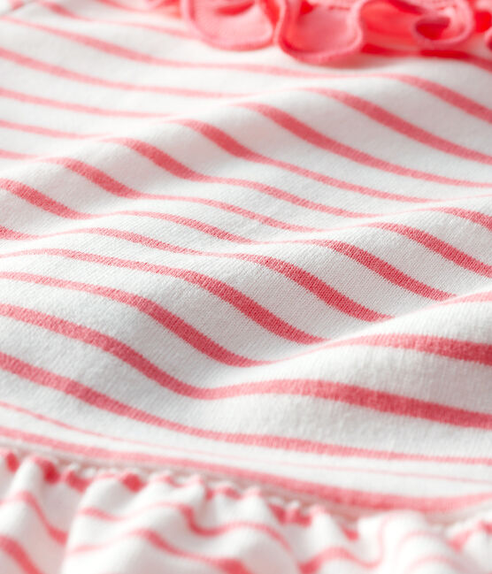 Baby Girls' Striped Dress with Ruff MARSHMALLOW white/CUPCAKE pink