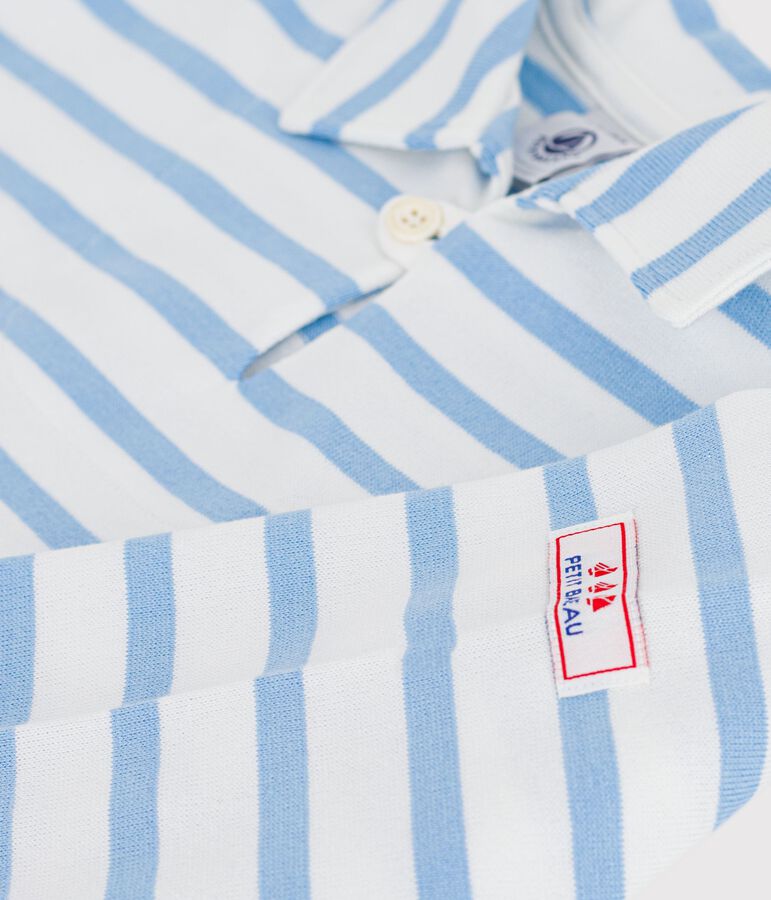 Children's stripy cotton Breton top MARSHMALLOW blue/FLO