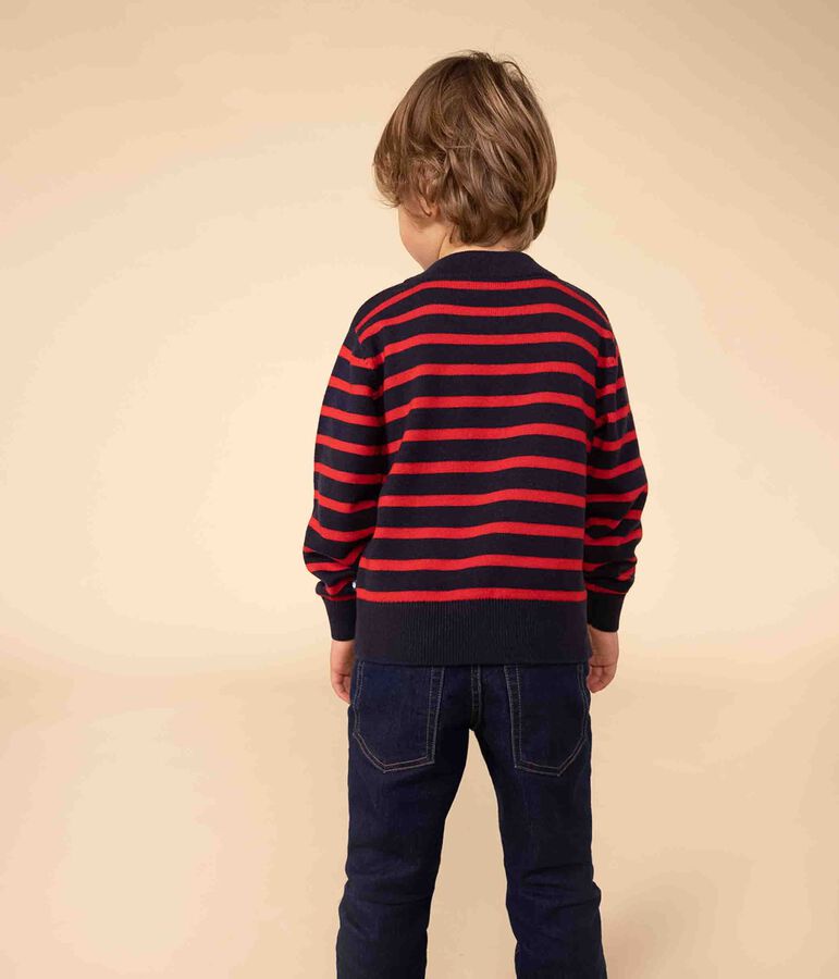 Unisex children's wool and cotton Breton jumper blue/red