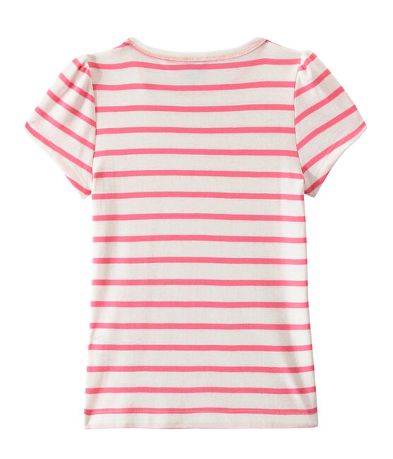 Girl's sailor-striped T-shirt MARSHMALLOW white/PETAL pink