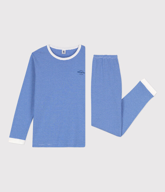 Children's Unisex Pinstriped Cotton Pyjamas PERSE blue/MARSHMALLOW white