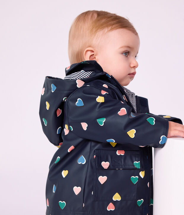 Babies' iconic heart print raincoat blue/multicolor