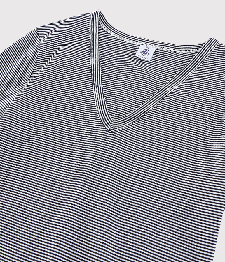 Women's Iconic V-Neck Cotton T-Shirt blue/white