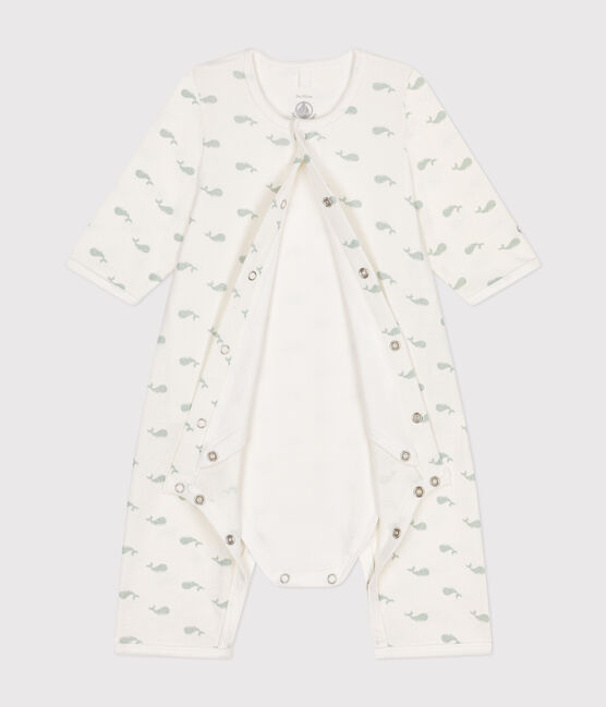 Babies' footless cotton bodyjama MARSHMALLOW white/HERBIER