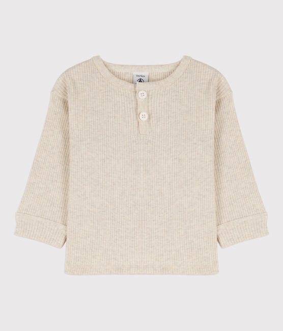 Babies' Long-Sleeved Ribbed T-Shirt MONTELIMAR CHINE beige