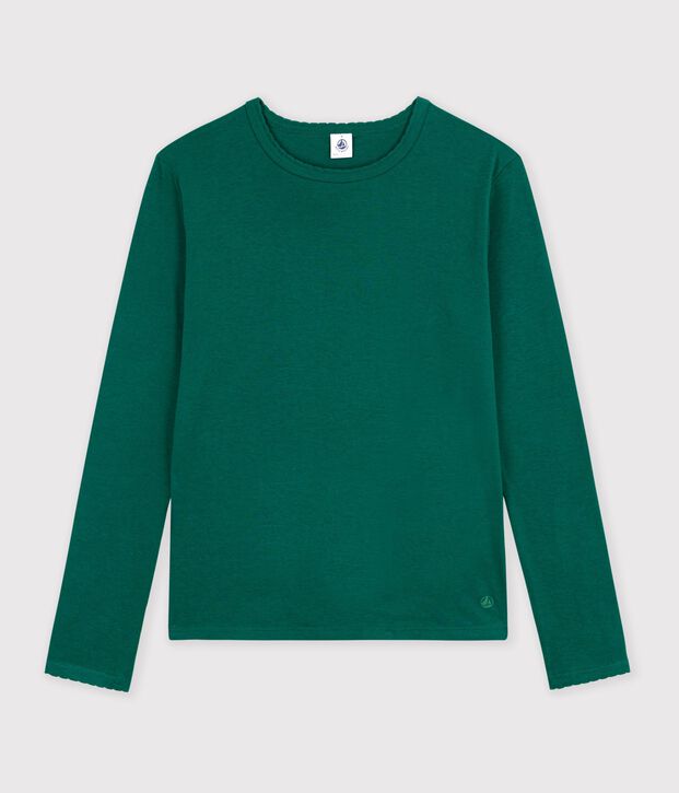 Women's long-sleeved cotton T-shirt with cocotte stitch detailing TREE