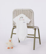 Newborns' short-sleeved cotton body with a collar MARSHMALLOW white