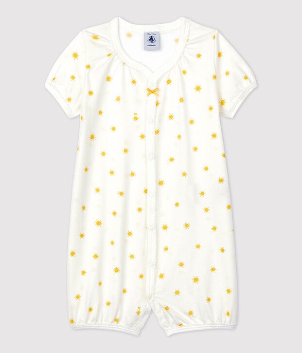 Babies' Organic Cotton Tiny Sun Pattern Playsuit white/yellow