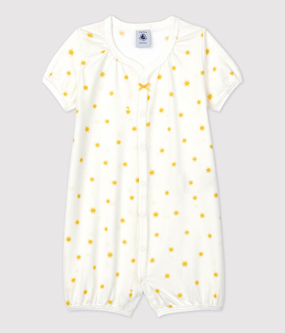 Babies' Organic Cotton Tiny Sun Pattern Playsuit MARSHMALLOW white/ORGE