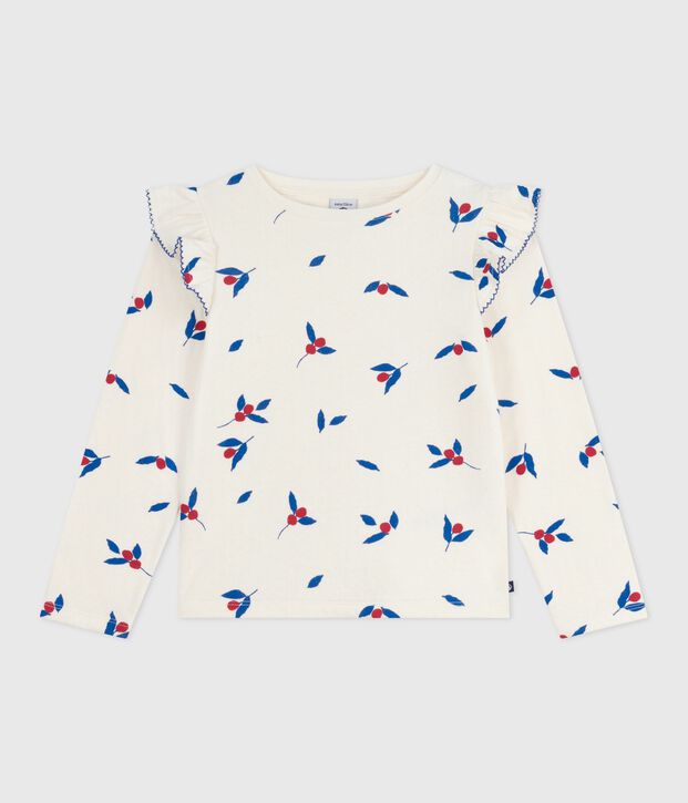 Children's long-sleeved printed cotton T-shirt Ecru/multicolor