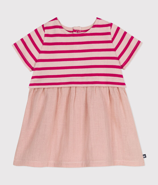 Babies' Short-Sleeved Thick Jersey and Cotton Gauze Dress SALINE /DELHI