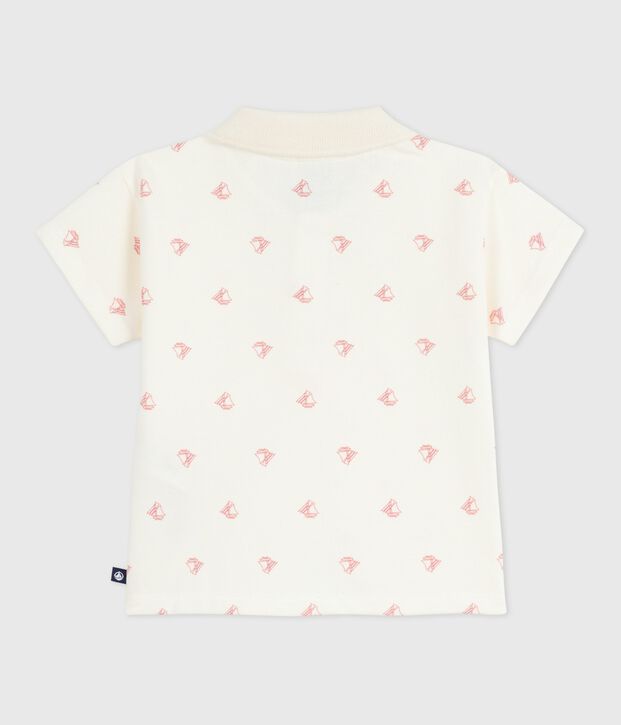 Babies' short-sleeved cotton polo shirt printed with vintage boats red/red