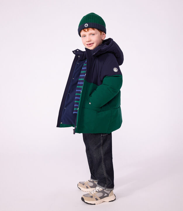 Children's plain colourblock puffer jacket green/blue