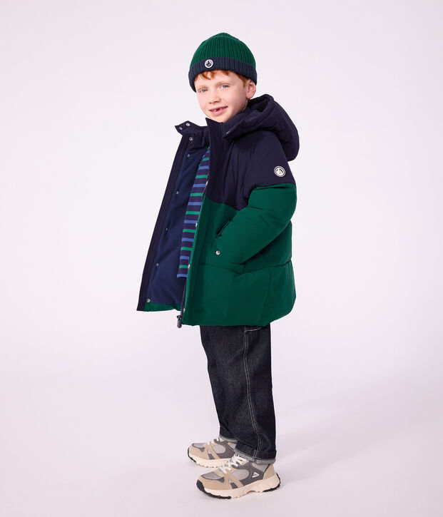 Children's plain colourblock puffer jacket green/blue