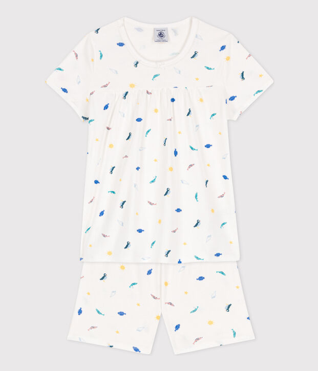 Girls' Sea Animals Short Cotton Pyjamas white/multicolor