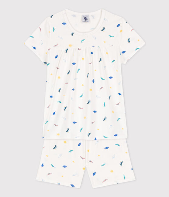 Girls' Sea Animals Short Cotton Pyjamas MARSHMALLOW white/MULTICO white