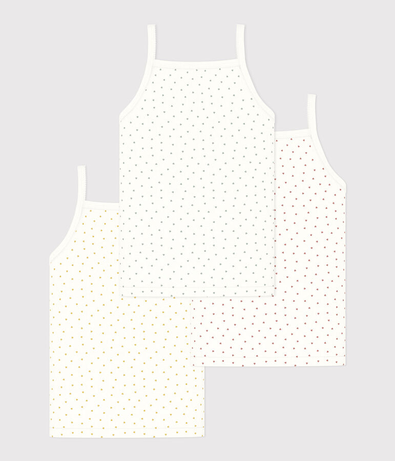 Girls' Mini Heart Patterned Cotton Strappy Vests - 3-Pack multicolor