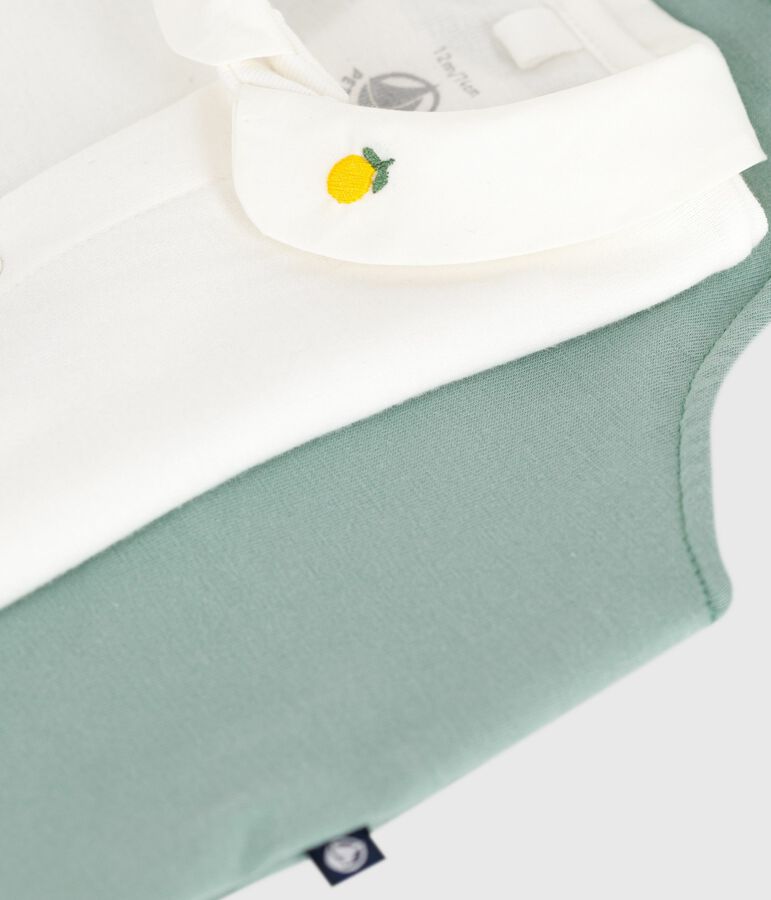 Newborn babies' set with dungarees and a body embroidered in plain cotton green