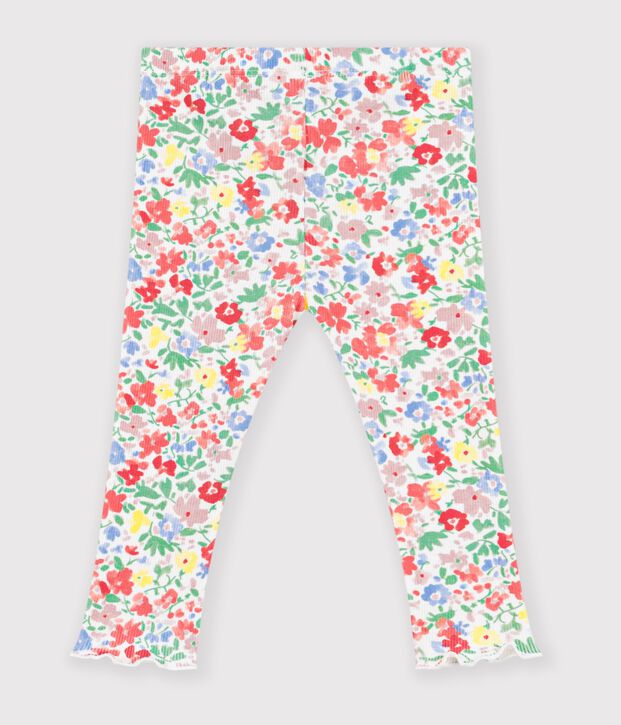 Babies' floral print cotton leggings white/multicolor