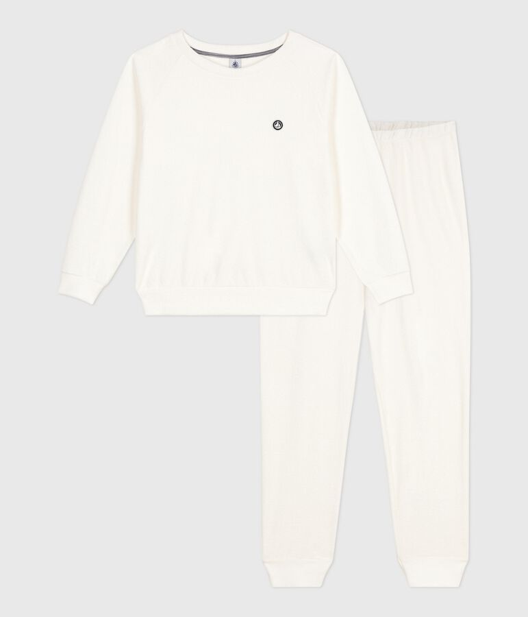 Women's plain cotton terry pyjamas Ecru