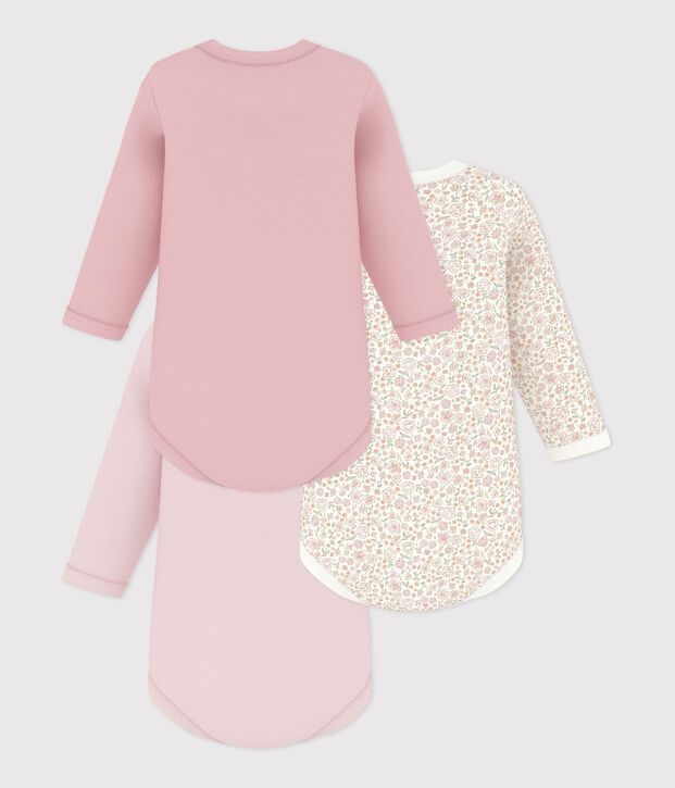 Pack of babies' long-sleeved bodies in cotton printed with flowers multicolor