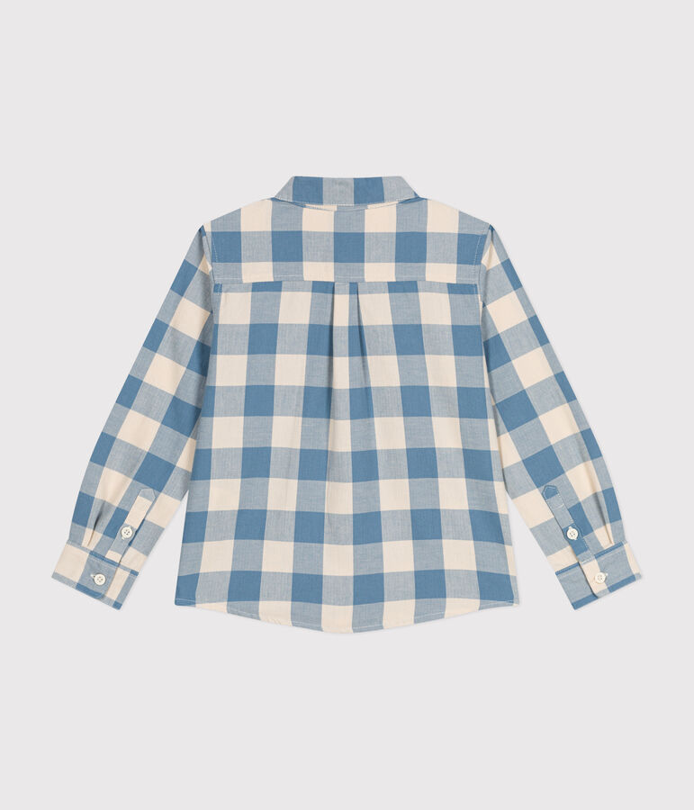 Little boys' flannel shirt blue/ecru