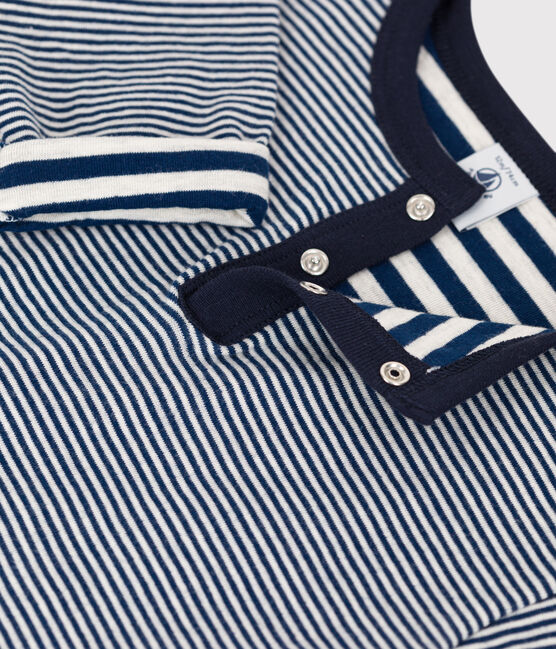 Babies' Long-Sleeved Pinstriped Tube Knit T-Shirt MEDIEVAL blue/MONTELIMAR