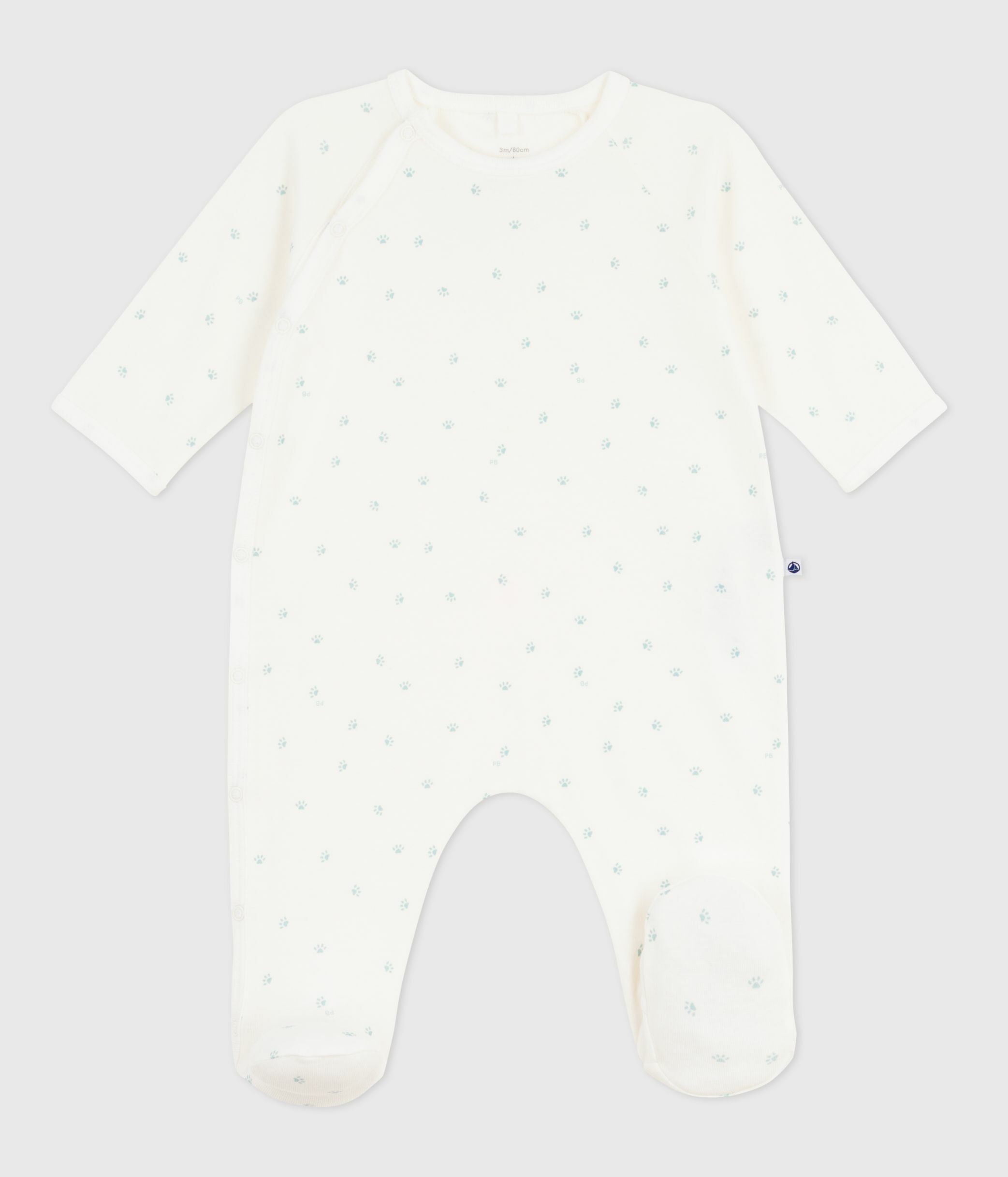 Babies' printed cotton pyjama suit white/blue