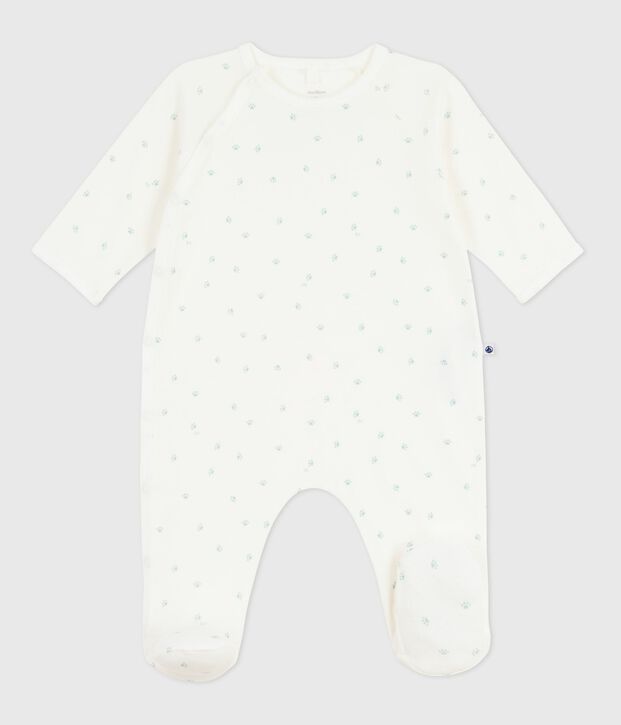 Babies' printed cotton pyjama suit white/blue