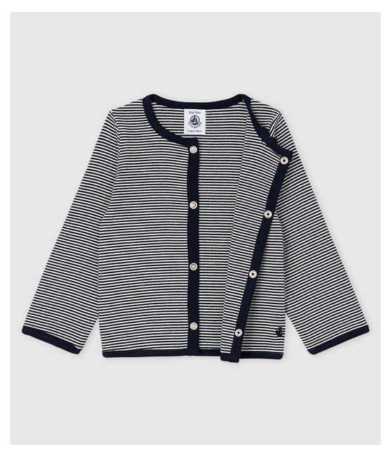 Baby Girls' Pinstriped 2x2 Rib Knit Cardigan SMOKING blue/MARSHMALLOW white