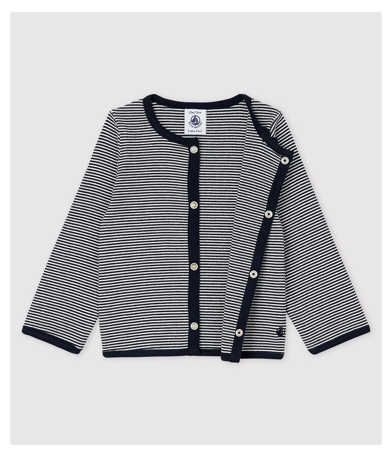 Baby Girls' Pinstriped 2x2 Rib Knit Cardigan blue/white