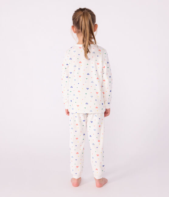 Children's heart-print velour pyjamas MARSHMALLOW white/MULTICO white