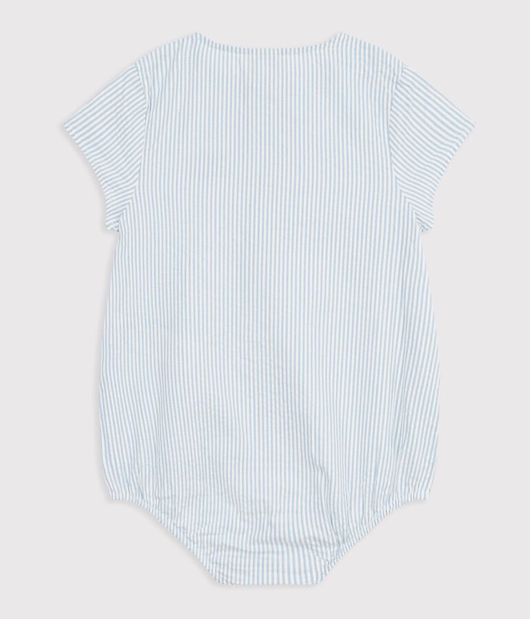Babies' short-sleeved stripy cotton rompers white/blue