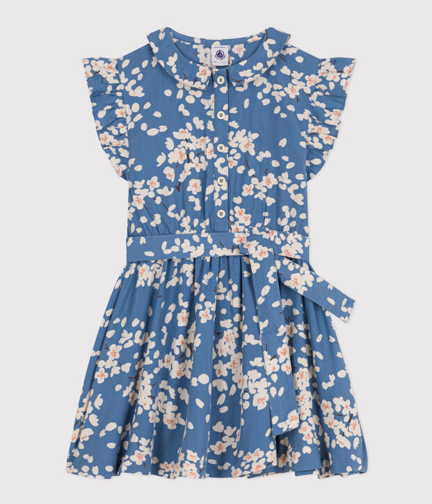 Girls' Sleeveless Printed Poplin Dress blue/multicolor