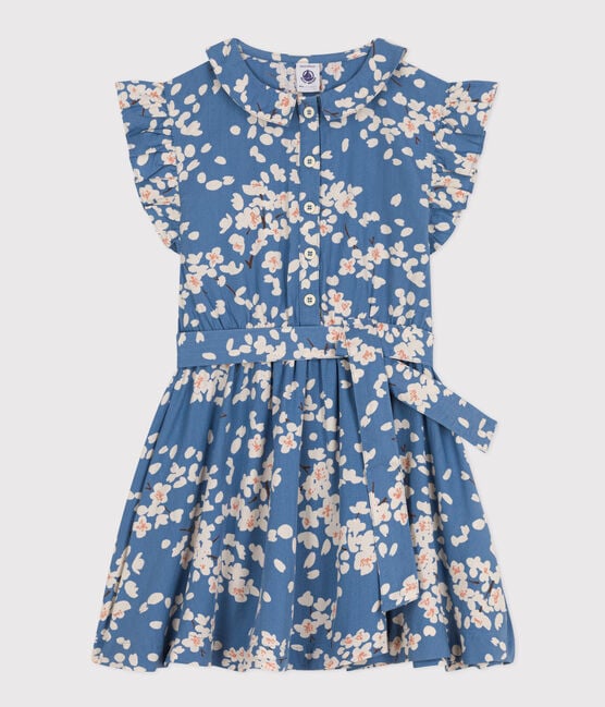 Girls' Sleeveless Printed Poplin Dress BEACH blue/MULTICO