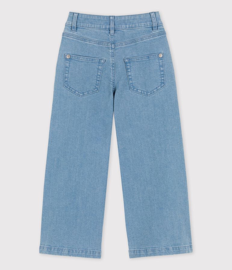 Girls' Organic Light Denim Flared Trousers DENIM BLEU blue