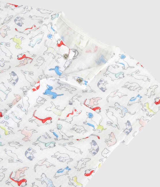 Babies' Colourful Puppies Organic Cotton Easy-Care Playsuit MARSHMALLOW white/MULTICO white
