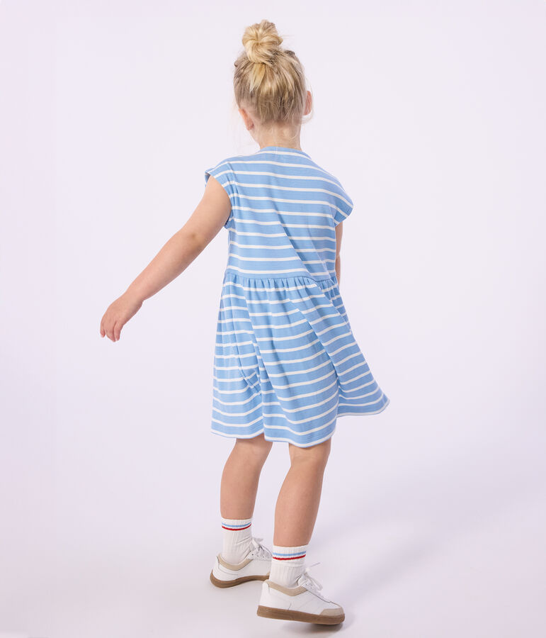 Children's sleeveless stripy cotton dress blue/white