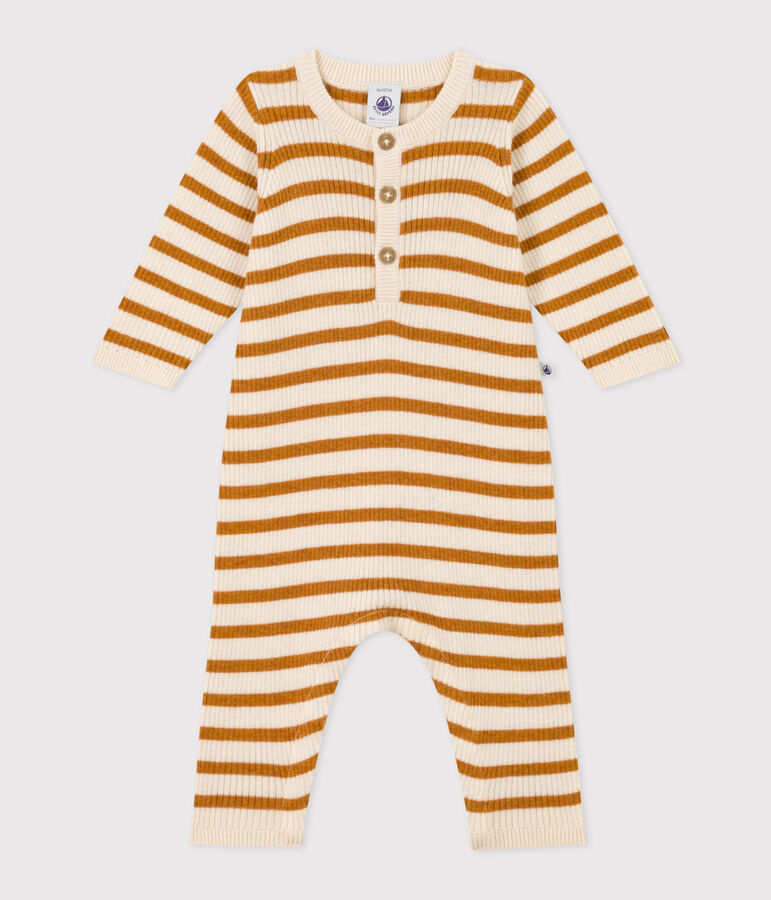 Babies' Stripy Knit Jumpsuit Ecru/brown
