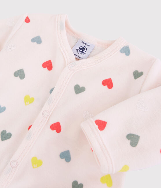 Baby Girls' Colourful Heart Pattern Velour Sleepsuit FLEUR pink/MULTICO white