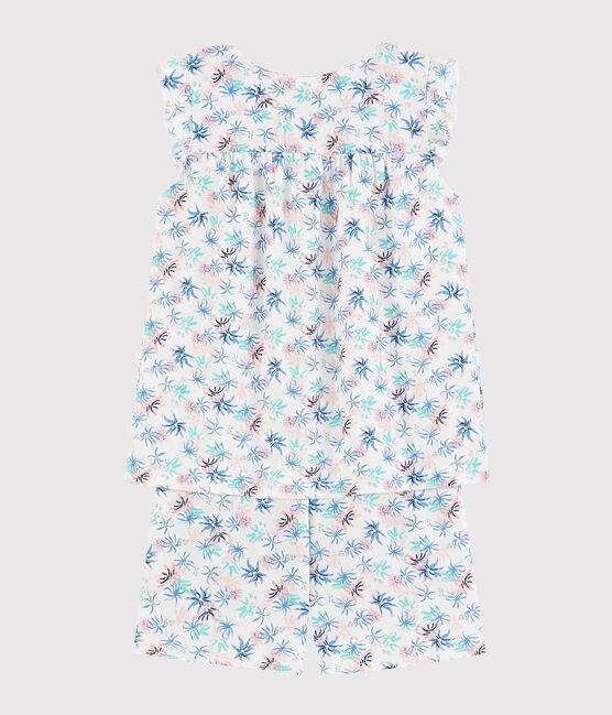 Girls' Anemone Print Fine Cotton Short Pyjamas MARSHMALLOW white/MULTICO white