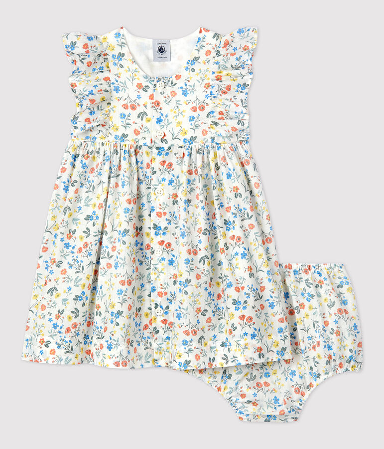 Babies' Poplin Floral Print Dress and Bloomers white/multicolor
