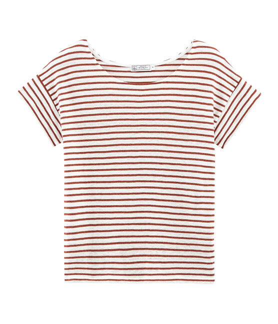 Women's short-sleeved linen t-shirt MARSHMALLOW white/COPPER CN pink