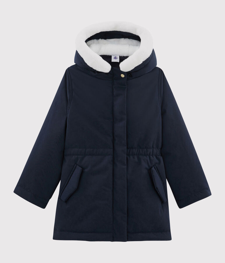 Girls' coated cotton parka blue