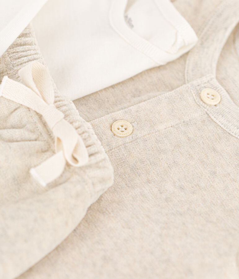 Babies' Velour Three-Piece and Bodysuit beige