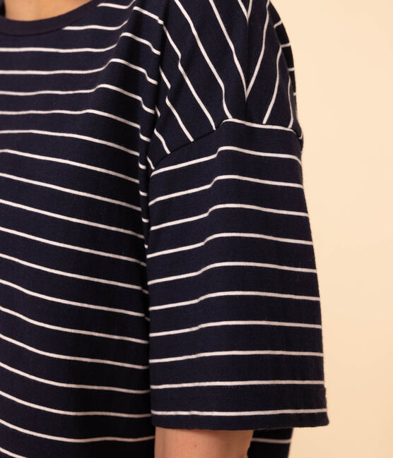 Women's Boxy Cotton T-Shirt SMOKING blue/MARSHMALLOW white