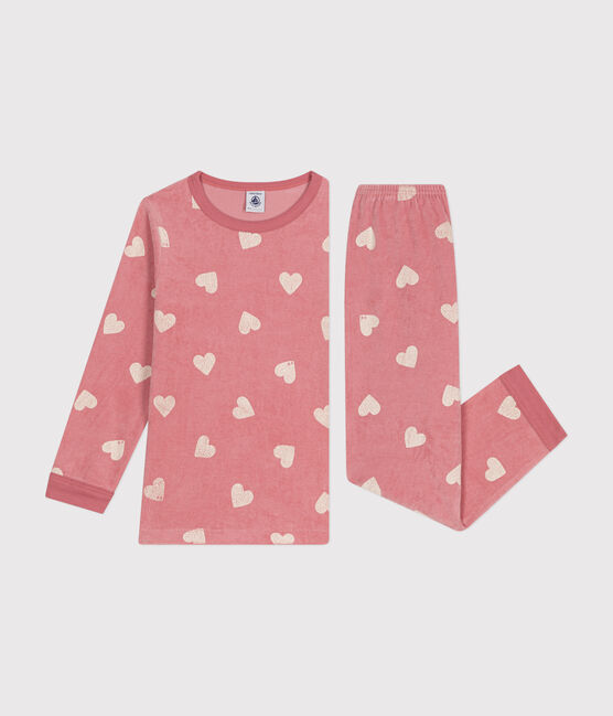 Children's heart print velour pyjamas ROSEWOOD pink/MARSHMALLOW