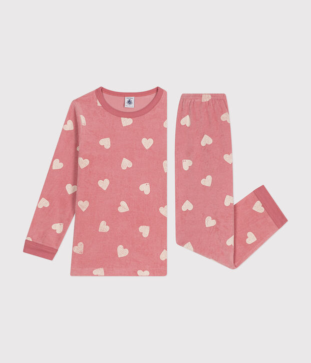 Children's heart print velour pyjamas pink/white